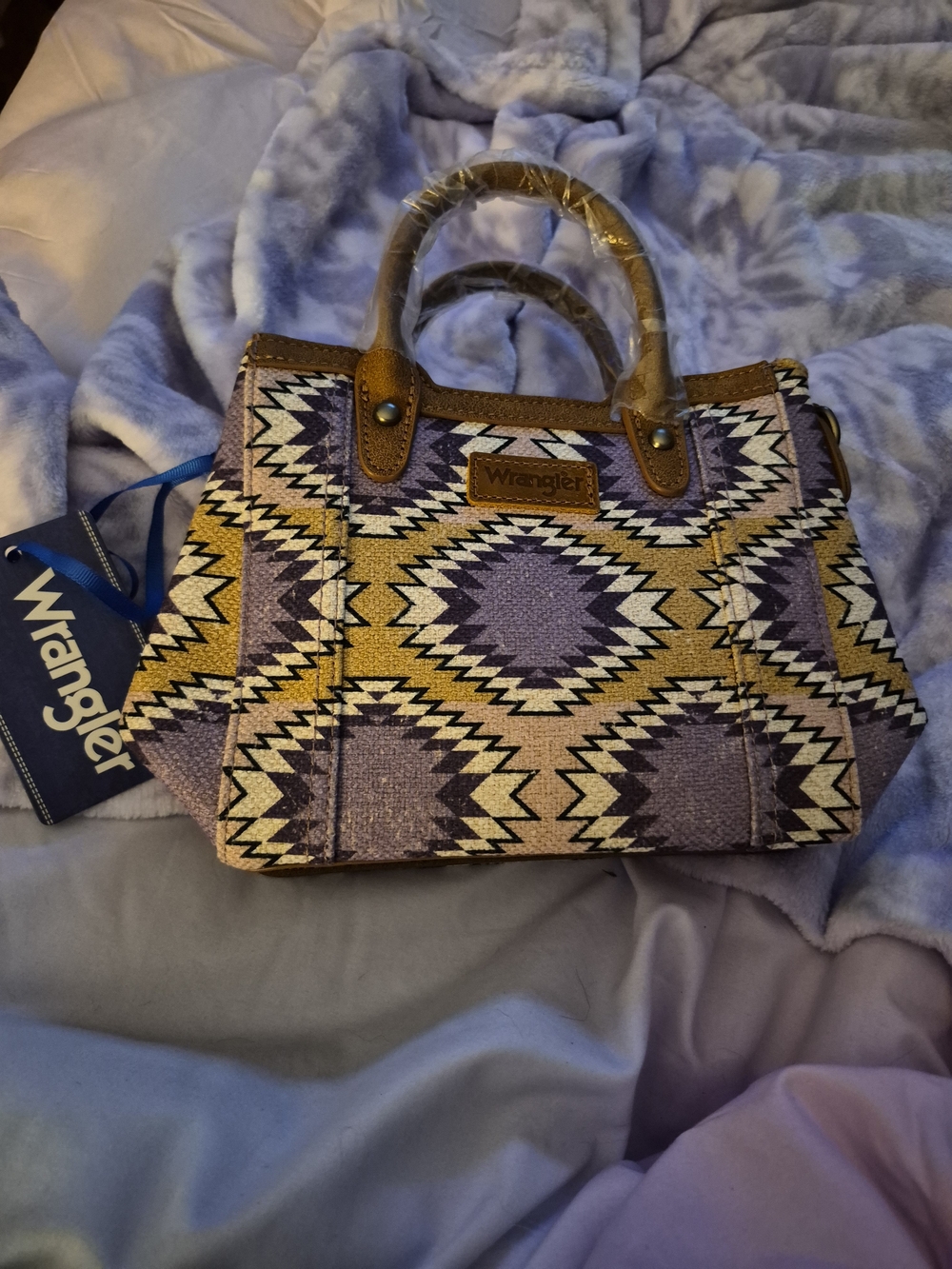 Wrangler Purple and Tan Geometric Crossbody Bag